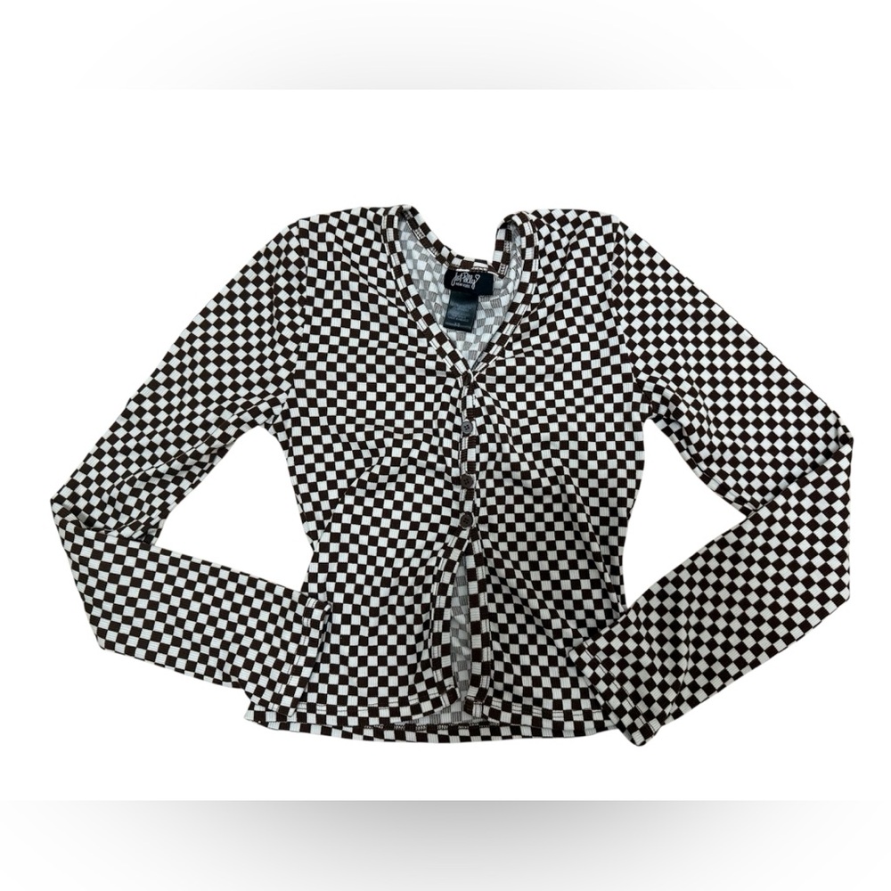 Just‎ Polly checkered button ribbed cardigan size XS grunge indie sleaze layer